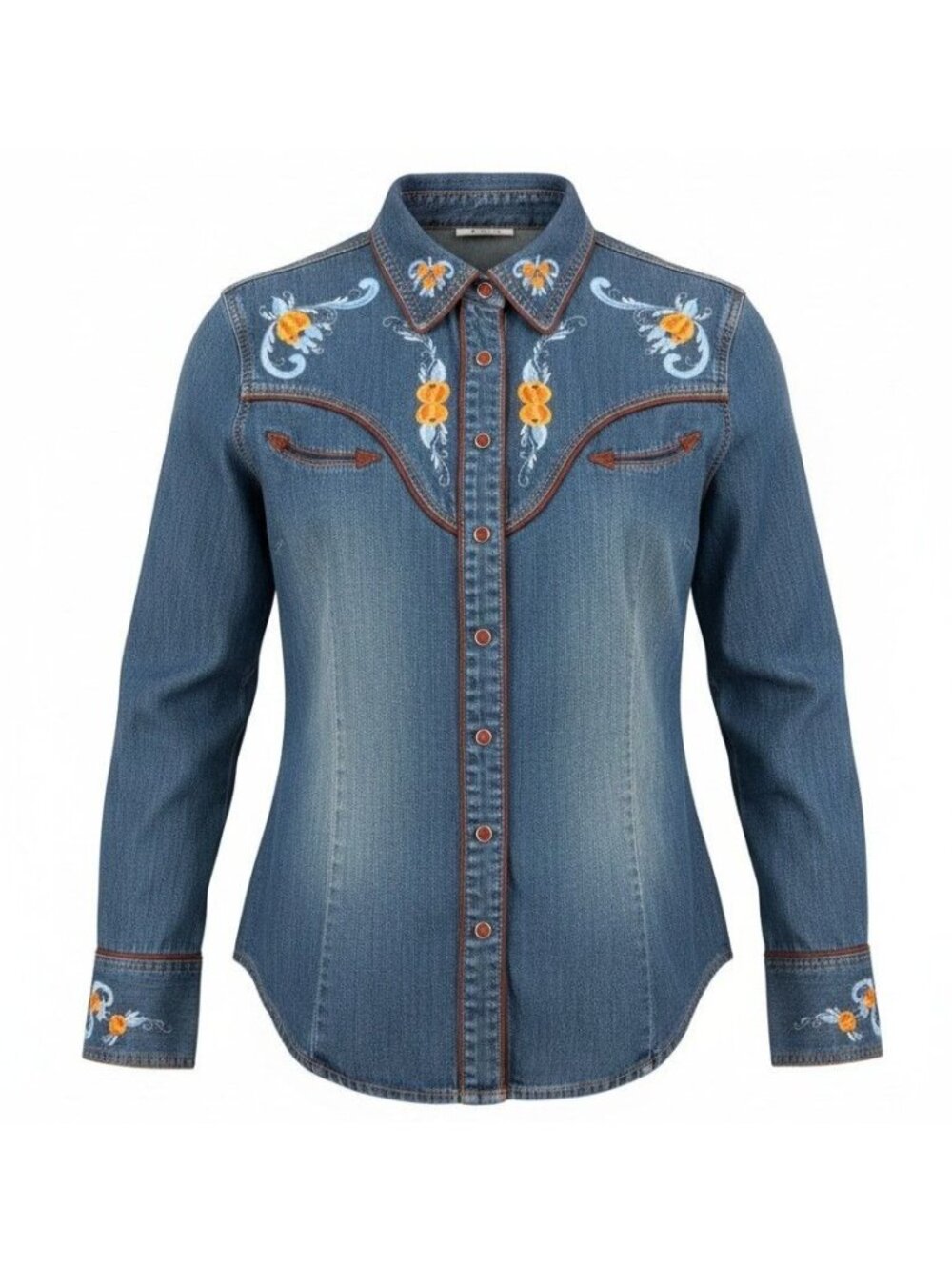 Vintage Lawman Embroidered Pearl Snap Denim Western Shirt Women's Medium